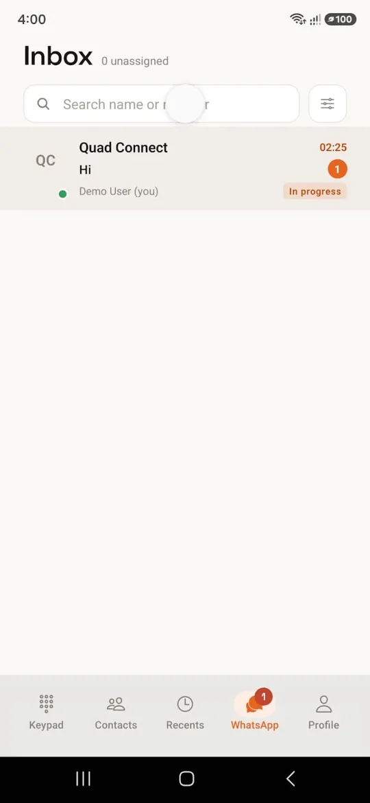 VoiceStream Android app WhatsApp team inbox